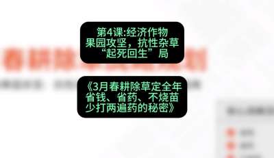 第4节：经济作物果园攻坚，抗性杂草&ldquo;起死回生&rdquo;局，课程：《3月春耕除草定全年：省钱、省药、不烧苗、少打两遍药的秘密》